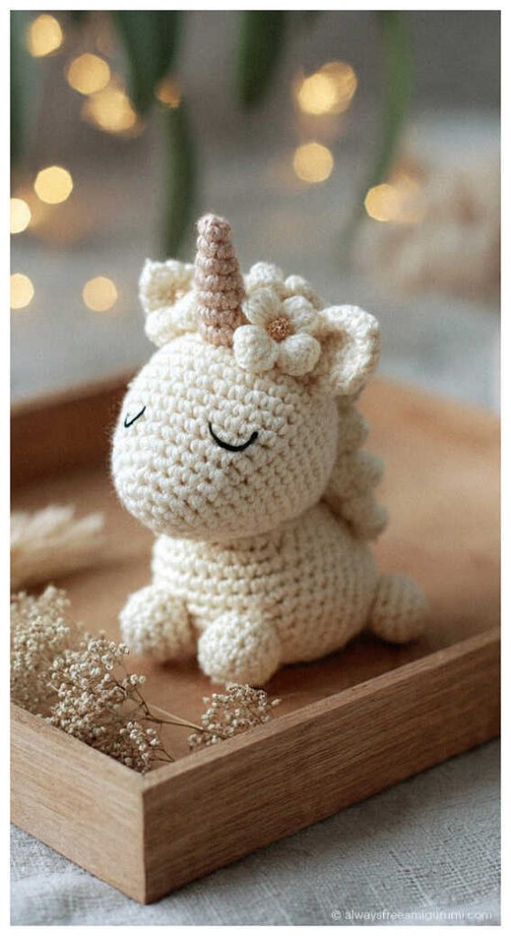Adored amigurumi unicorn idea featuring tiny embroidered eyes, a cute and easy Quick to Make Amigurumi inspiration.