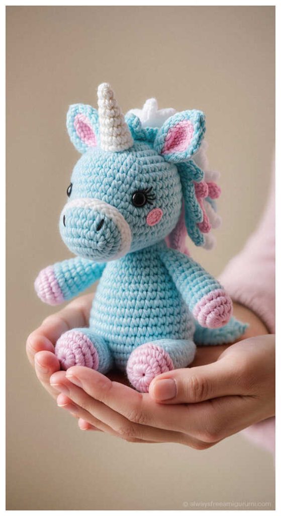 Cute amigurumi unicorn idea perfectly sized for keychains, an ideal Quick to Make Amigurumi project for craft fairs.