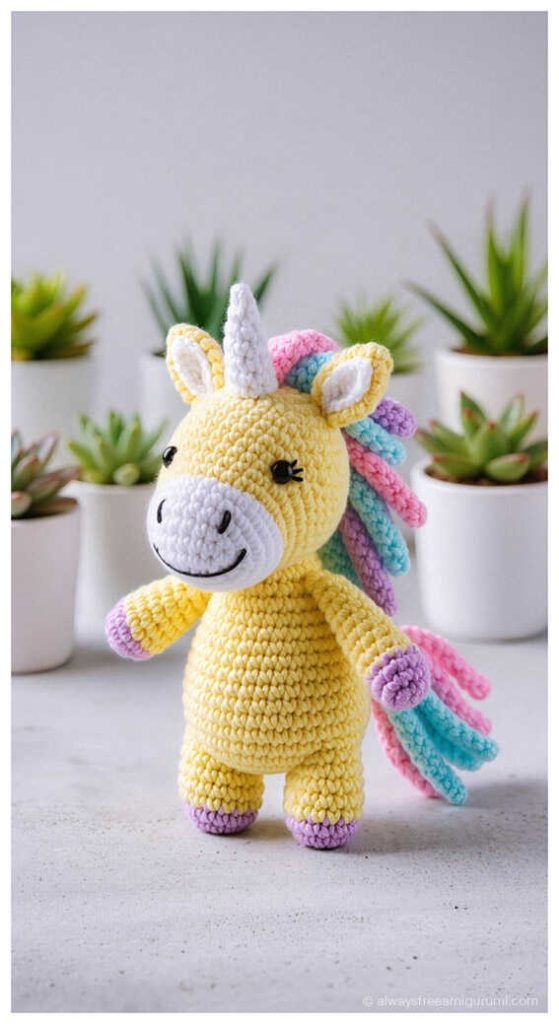 Amigurumi unicorn idea you will adore for its festive rainbow details, a lovely Quick to Make Amigurumi gift concept.