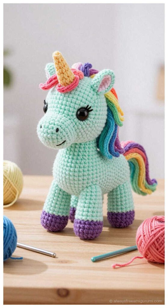 Charming amigurumi unicorn design featuring a golden horn, perfect for Quick to Make Amigurumi enthusiasts looking for magic.