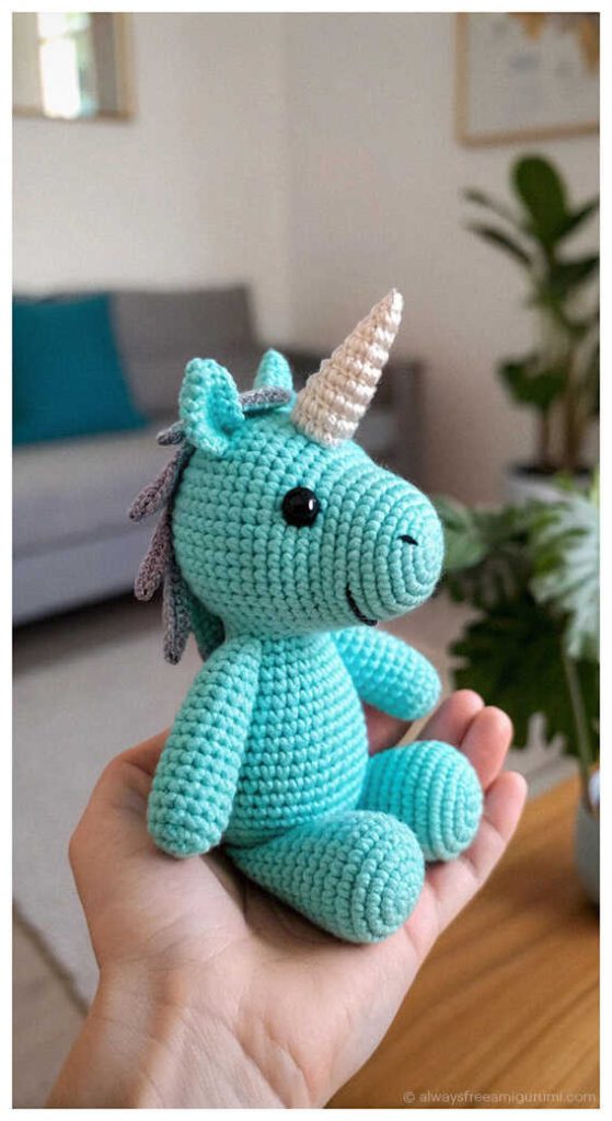 Creative amigurumi unicorn design showcasing unique rainbow patterns, boosting your Quick to Make Amigurumi project creativity.