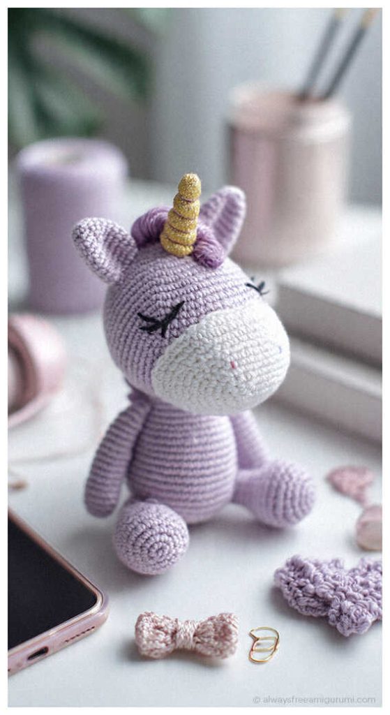 Unique amigurumi unicorn design with a sparkly horn, a high-quality vision for your next Quick to Make Amigurumi session.