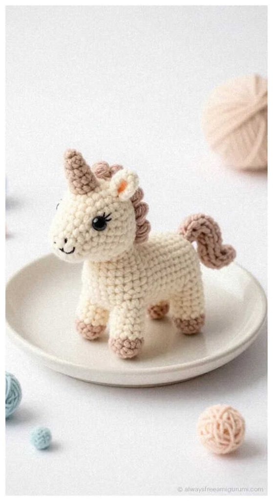 Whimsical amigurumi unicorn idea with a playful pose, a magical addition to your Quick to Make Amigurumi nursery decor.