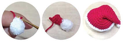 Red and white crochet Santa hat with pom pom made for an amigurumi doll