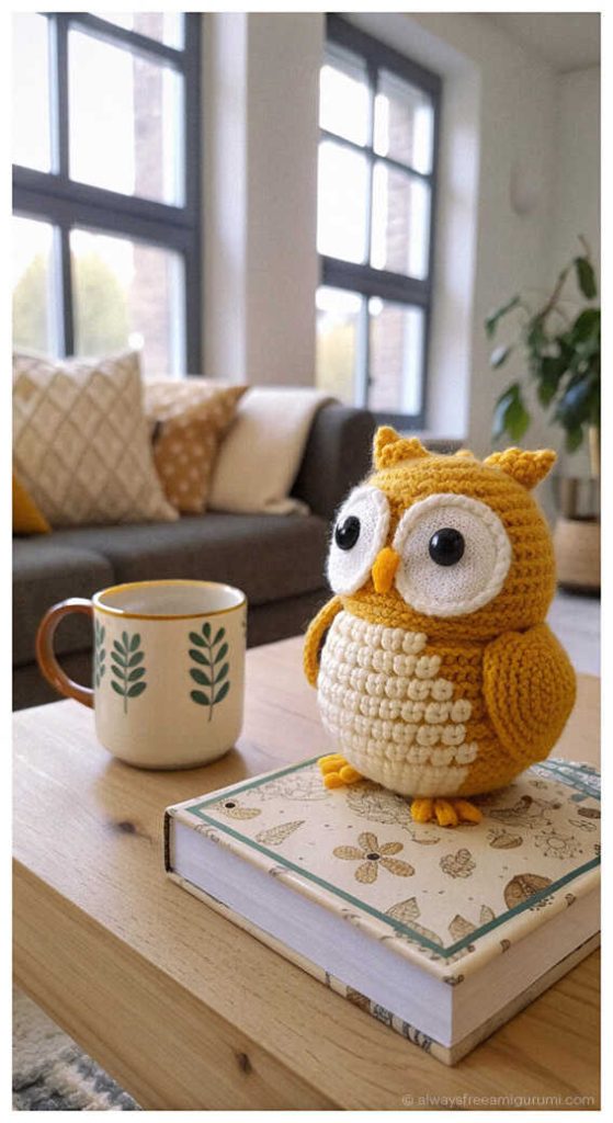Nursery Decor Inspiration: Stylish amigurumi owl ideas for modern baby rooms. While this stylized visual highlights decor potential, a genuine free pattern is waiting for you in the link to help you start your project today.
