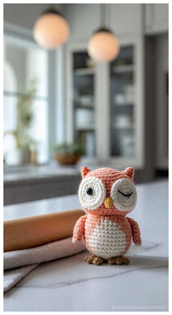 Quick to Make Amigurumi: Sitting owl pose, a professional handmade toy design. Please use this design prototype as a source of inspiration, remembering that a full free pattern is ready for you to download at our main link.