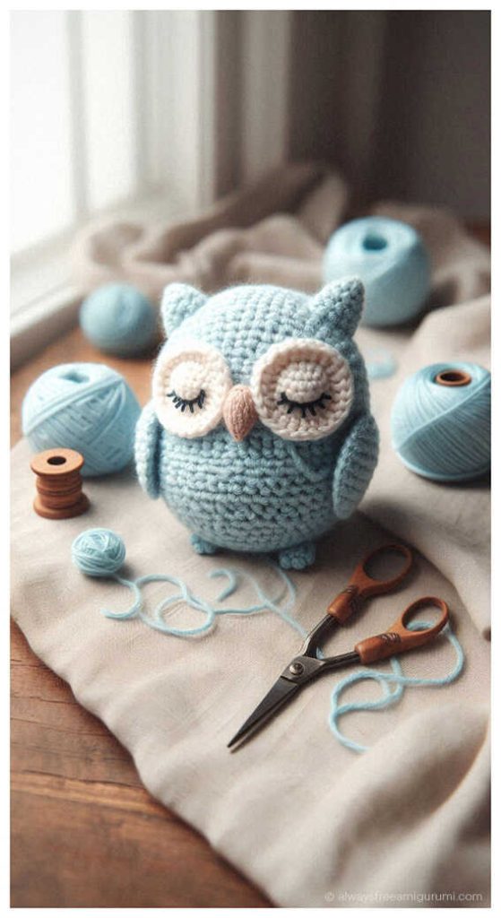 DIY Crochet Gift: Sleepy baby owl ideas for cozy and cute nursery gift sets. This stylized visual is an artistic concept; please be aware that a complete free pattern is available for you to follow on our blog page.