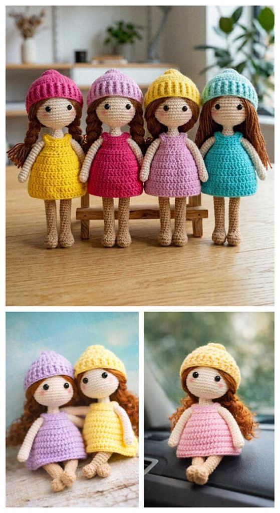mini amigurumi dolls crochet doll collection with colorful dresses