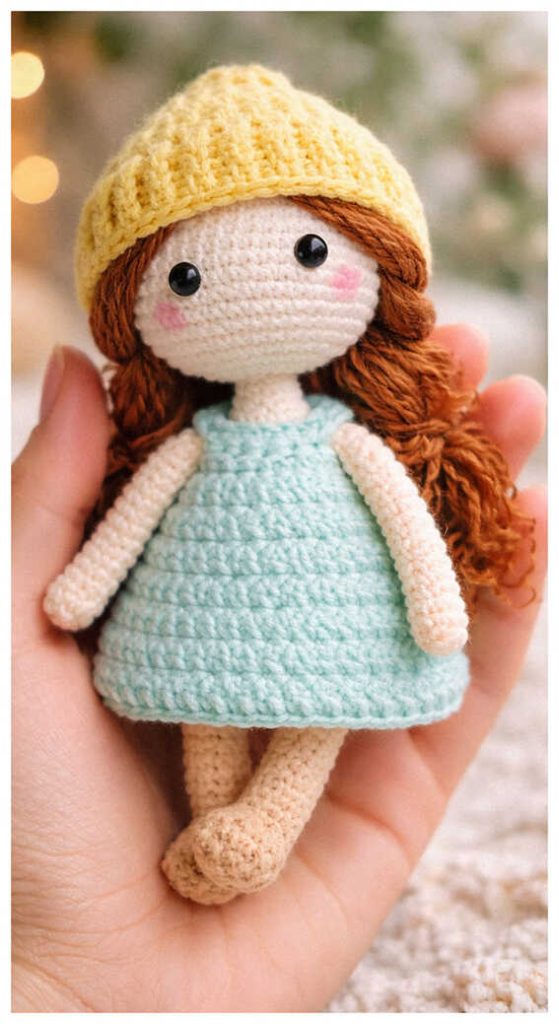 cute amigurumi doll crochet doll in dress and hat small handmade toy