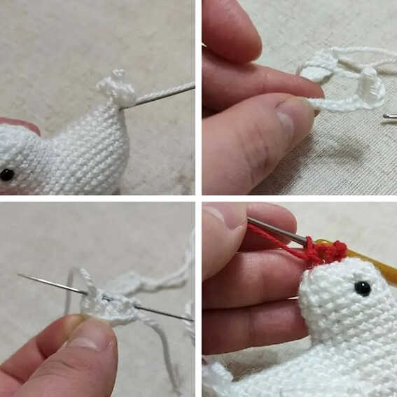 chicken amigurumi wings and comb crochet part free pattern handmade toy detail