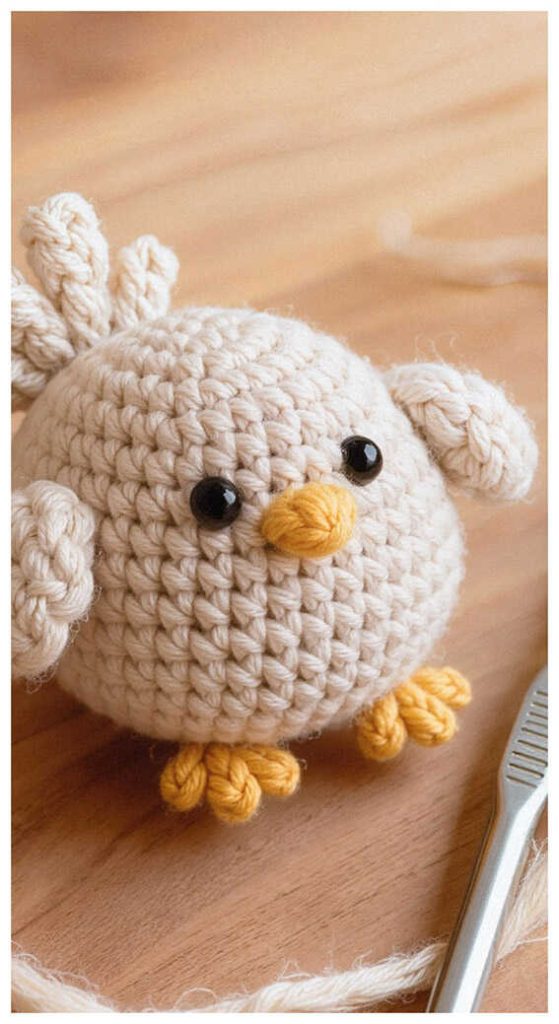 cute chicken amigurumi crochet toy round handmade bird doll with small wings
