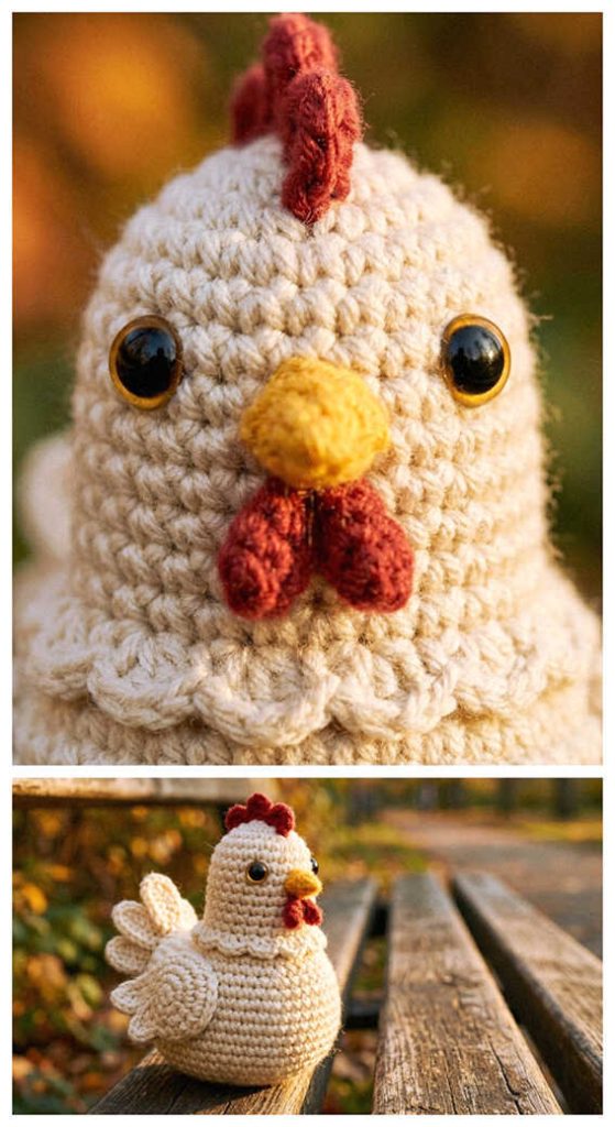cute chicken amigurumi crochet toy small handmade farm bird doll with big eyes