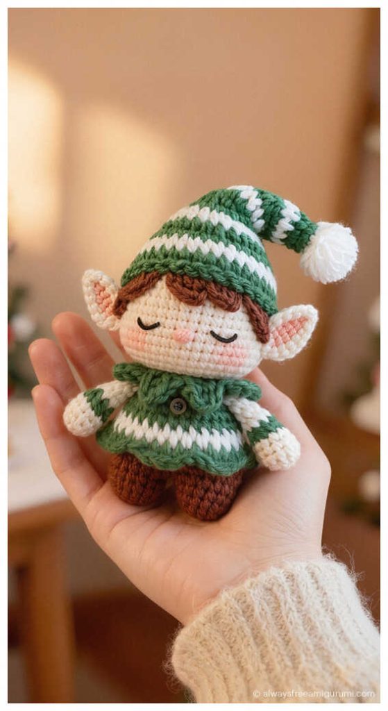 cute elf amigurumi crochet doll small handmade christmas elf toy in hand