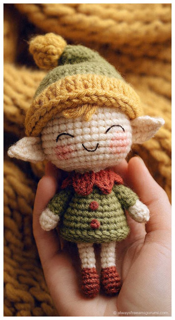 cute christmas elf amigurumi crochet doll small handmade elf toy in hand