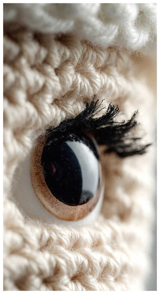 amigurumi doll crochet detail soft yarn texture handmade toy close up