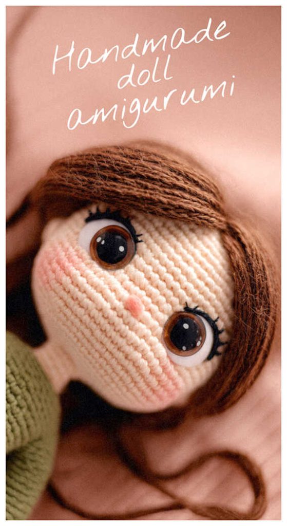 cute handmade doll amigurumi crochet toy with soft yarn and big eyes
