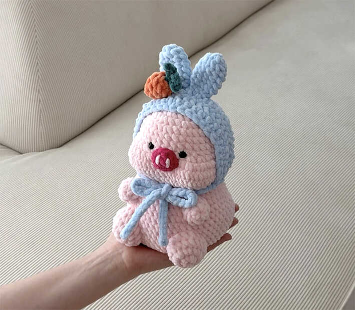 Cute pig amigurumi wearing bunny hat crochet toy free pattern