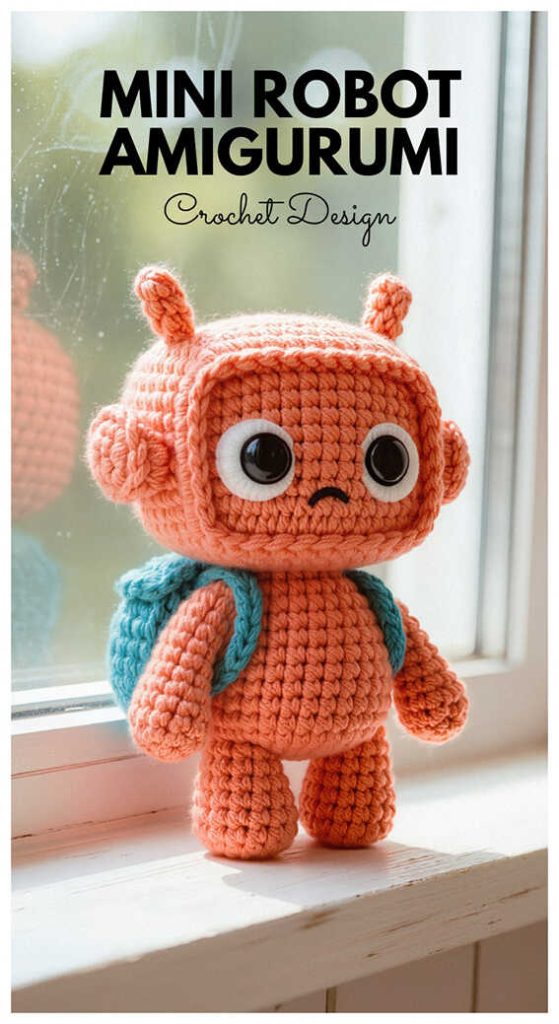 mini robot amigurumi crochet toy cute handmade robot doll for desk decor