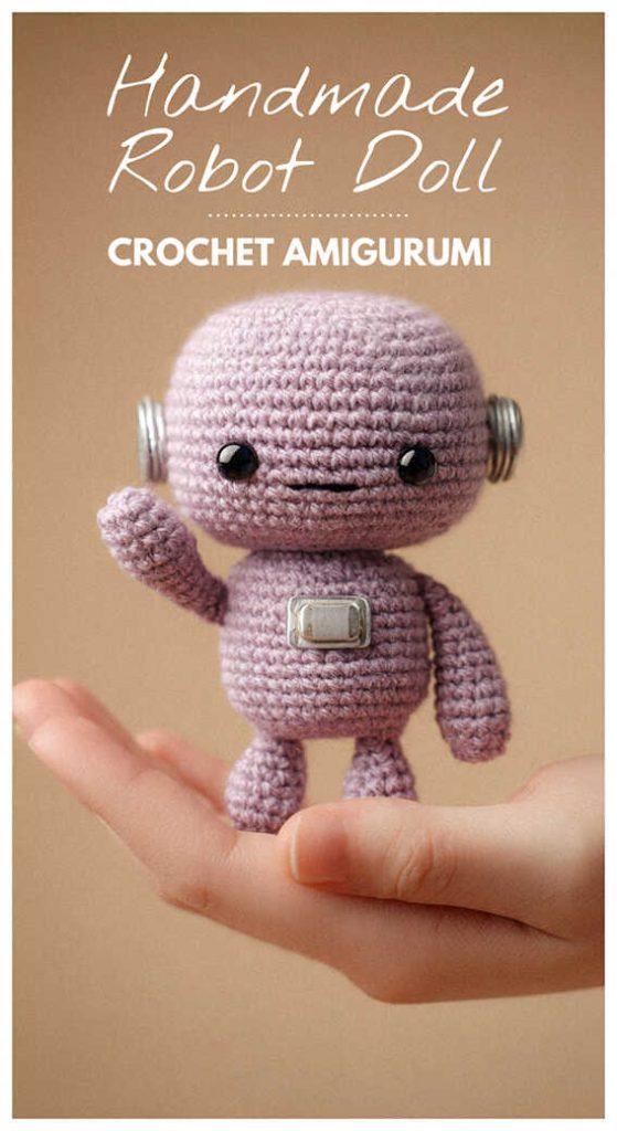 handmade robot doll amigurumi crochet toy cute small robot character in hand