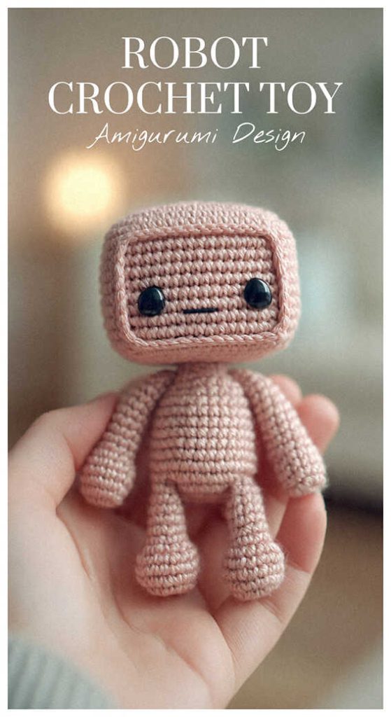 cute robot crochet toy amigurumi doll small handmade robot character in hand