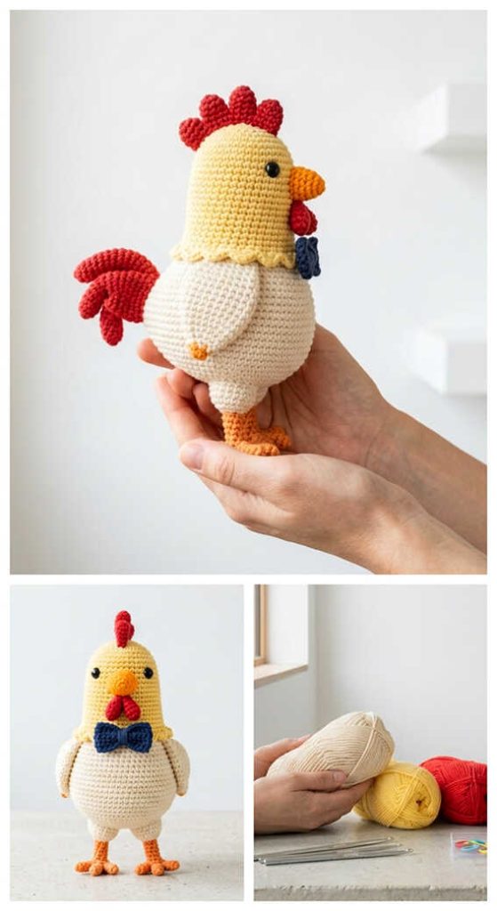 cute rooster amigurumi crochet toy handmade farm chicken doll
