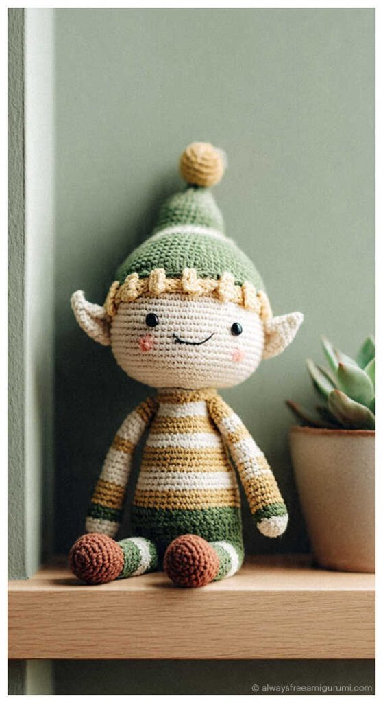 elf amigurumi crochet doll cute handmade christmas elf toy on shelf