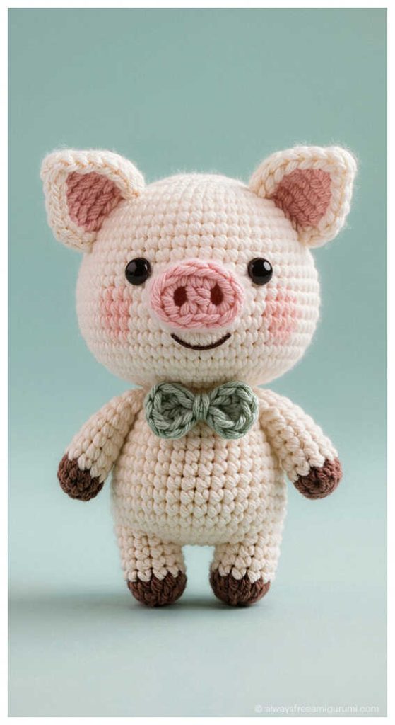 Cute pig amigurumi held in hands, small handmade crochet pig plush toy idea