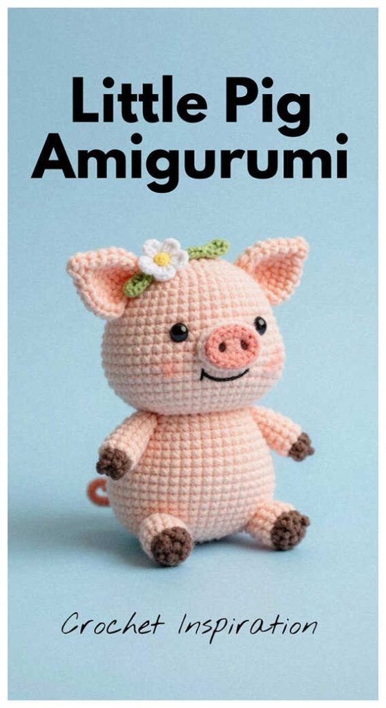 Little pig amigurumi crochet toy with flower detail, cute handmade pig plush inspiration