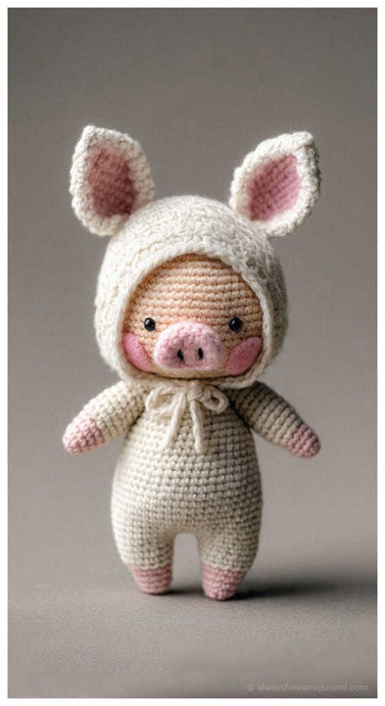 Cute pig amigurumi wearing bunny costume, handmade crochet pig plush toy design idea