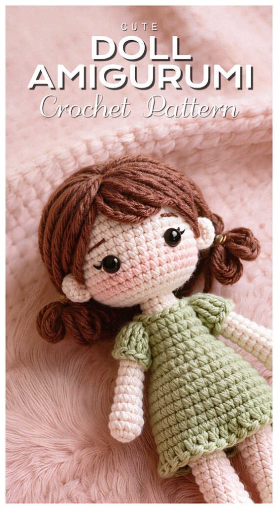 cute doll amigurumi crochet doll handmade toy with dress and soft colors