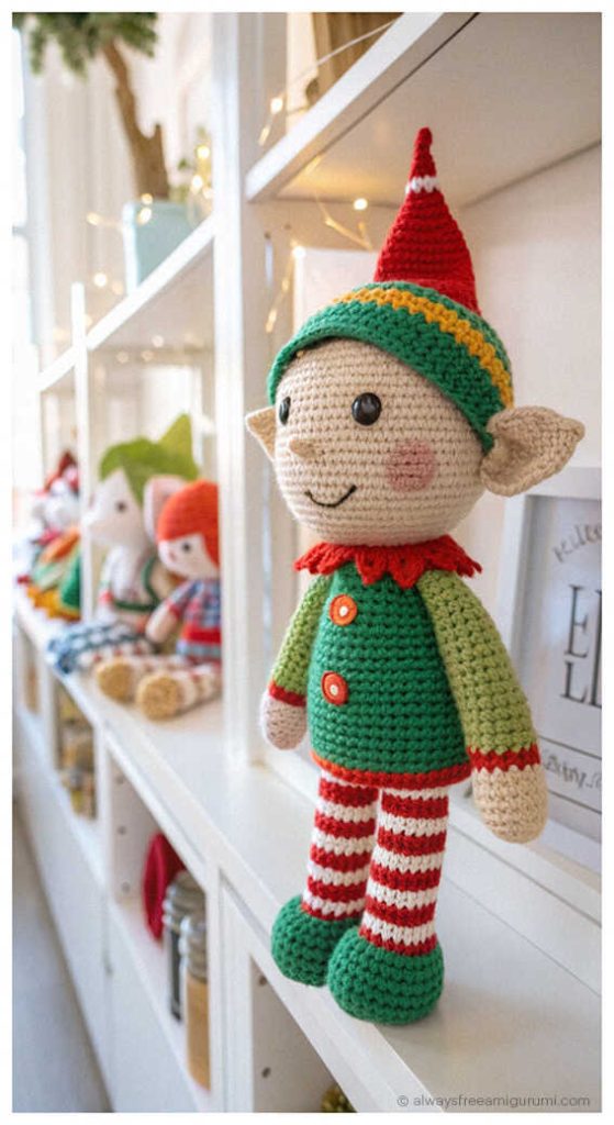 cute elf amigurumi crochet doll handmade christmas elf toy shelf decor