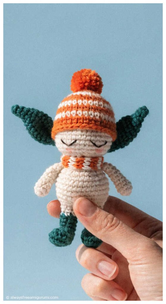 mini elf amigurumi crochet doll cute handmade christmas elf toy in hand