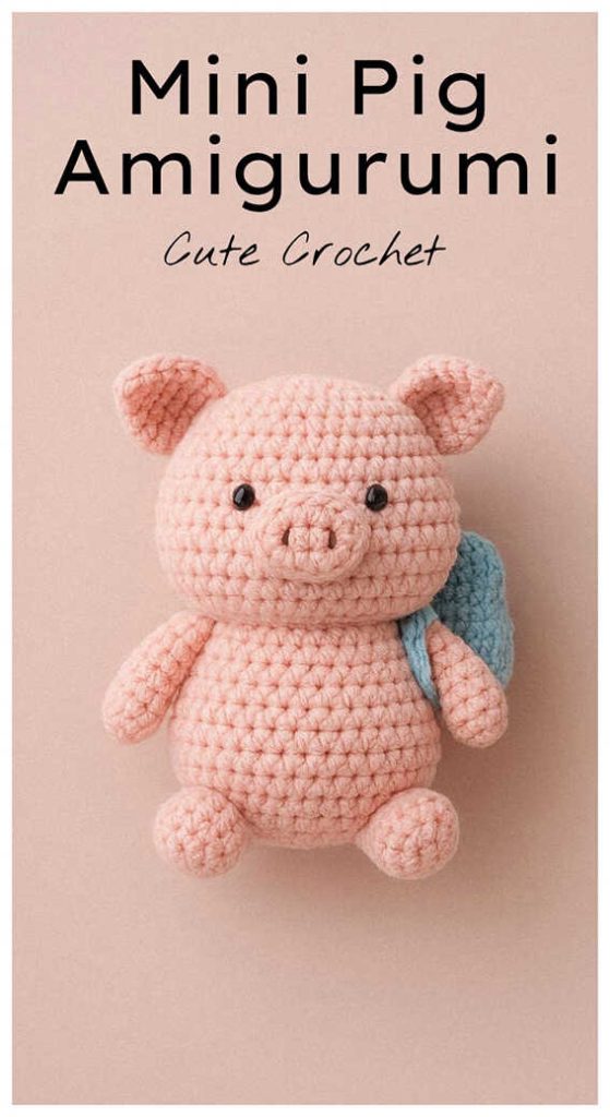 Mini pig amigurumi crochet toy with small backpack, adorable handmade pig plush idea