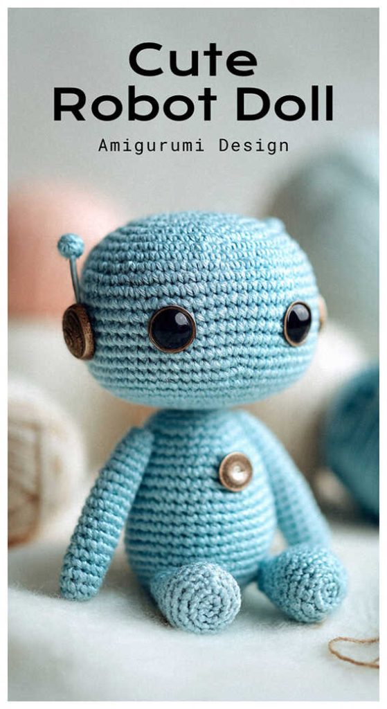 cute blue robot doll amigurumi crochet toy kawaii handmade robot character