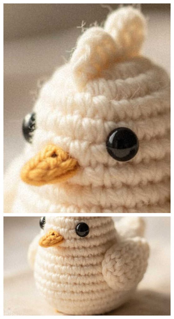 small chicken amigurumi crochet toy cute handmade bird doll close up