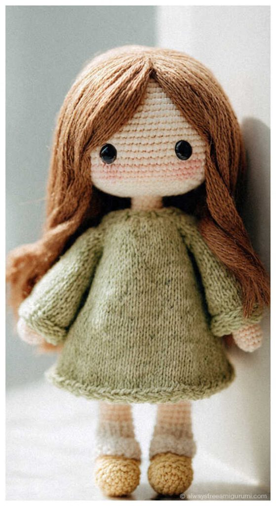 cute amigurumi doll crochet doll handmade toy with long hair and dress
