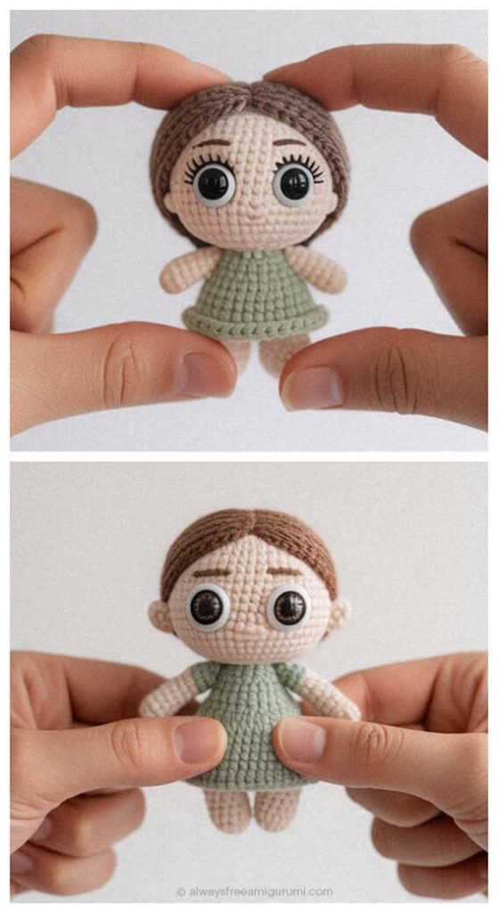 mini amigurumi doll crochet toy cute handmade doll held in hands