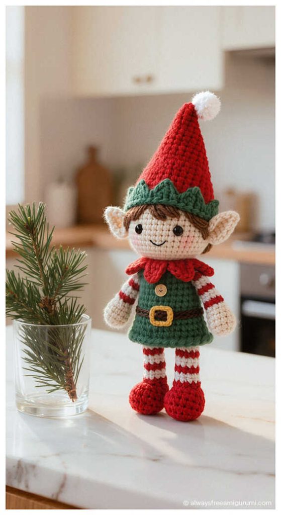 christmas elf amigurumi crochet doll cute handmade elf toy standing decor