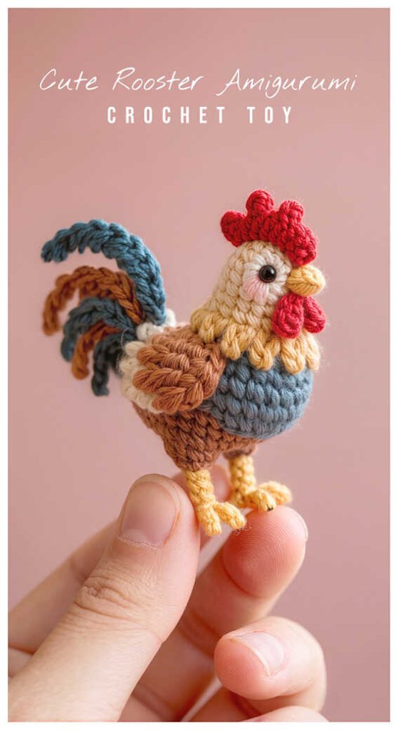 mini rooster amigurumi crochet toy cute handmade farm rooster doll