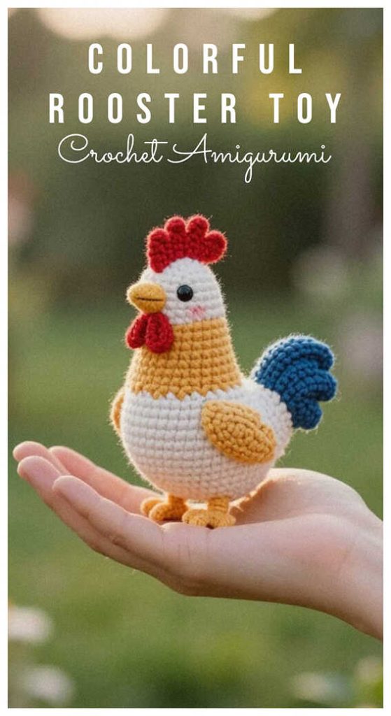 colorful rooster amigurumi crochet toy cute handmade farm chicken doll