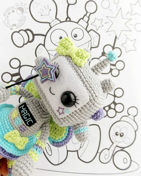 Robot fairy amigurumi crochet doll free pattern with colorful handmade robot details