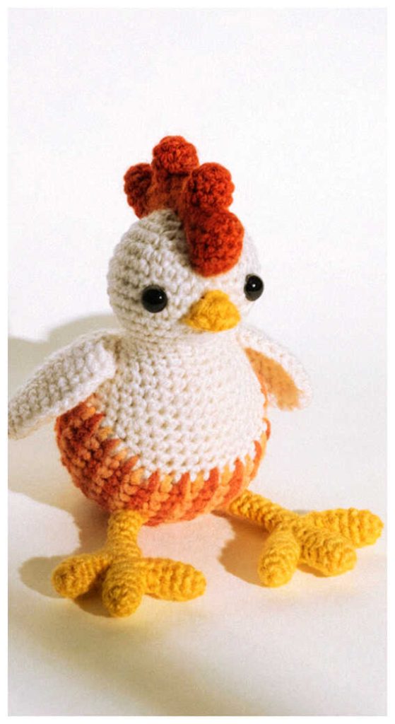 cute chicken amigurumi crochet toy handmade bird doll with long legs