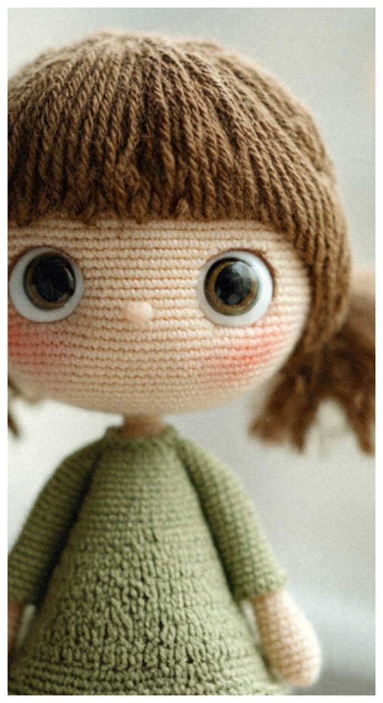 cute amigurumi doll crochet doll close up handmade toy with big eyes