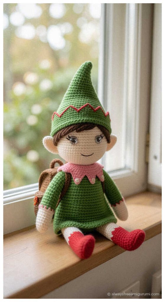 cute elf amigurumi crochet doll handmade christmas elf toy window decor