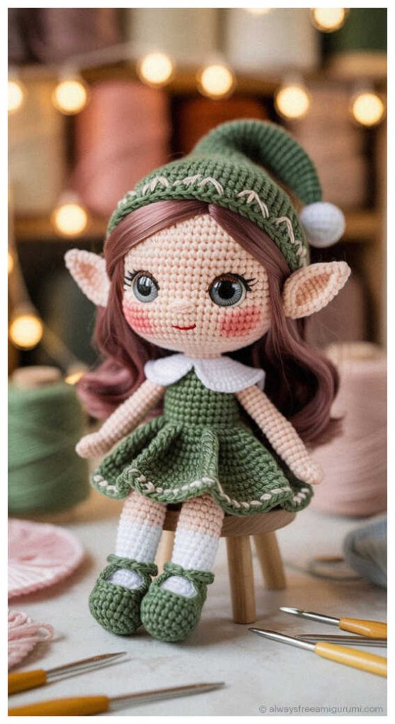 cute girl elf amigurumi crochet doll handmade christmas elf toy