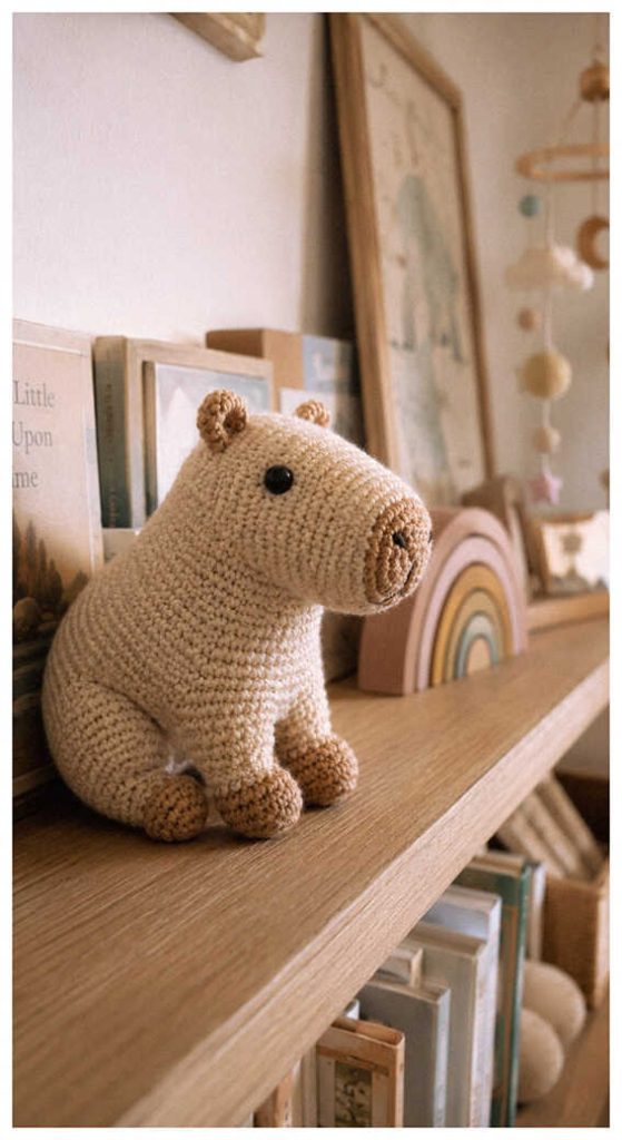 cute capybara amigurumi crochet toy handmade shelf decor animal doll